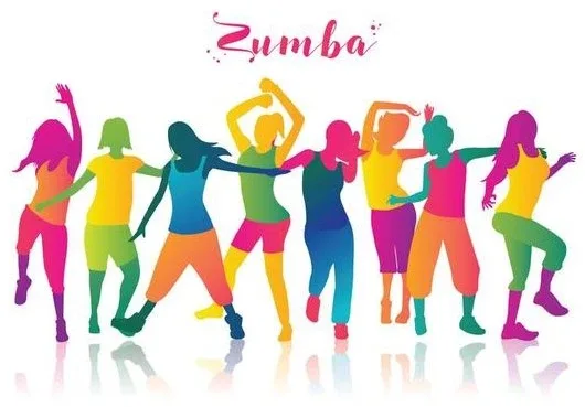 Vector illustration of diverse people dancing Zumba energetically.